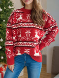 Christmas Element Round Neck Long Sleeve Sweater - Trendsi - Flyclothing LLC