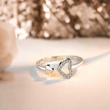 925 Sterling Silver Inlaid Zircon Heart Open Ring - Trendsi