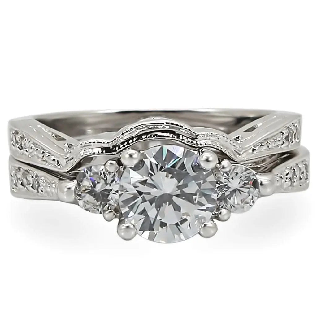 1W002 - Rhodium Brass Ring with AAA Grade CZ in Clear - Alamode - Flyclothing LLC