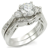 1W002 - Rhodium Brass Ring with AAA Grade CZ  in Clear - Alamode