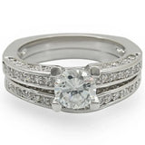 1W004 - Rhodium Brass Ring with AAA Grade CZ in Clear - Alamode - Flyclothing LLC