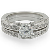 1W004 - Rhodium Brass Ring with AAA Grade CZ  in Clear - Alamode
