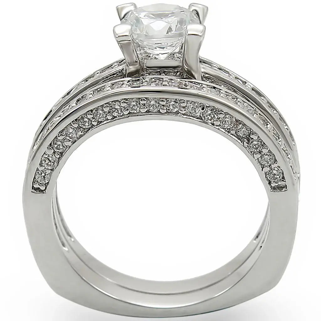 1W004 - Rhodium Brass Ring with AAA Grade CZ in Clear - Alamode - Flyclothing LLC