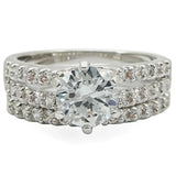 1W009 - Rhodium Brass Ring with AAA Grade CZ  in Clear - Alamode