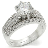 1W009 - Rhodium Brass Ring with AAA Grade CZ  in Clear - Alamode