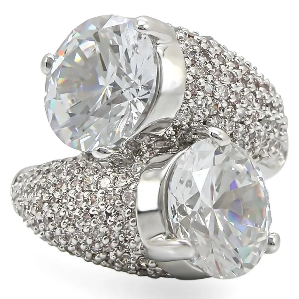 1W015 - Rhodium Brass Ring with AAA Grade CZ in Clear - Alamode - Flyclothing LLC