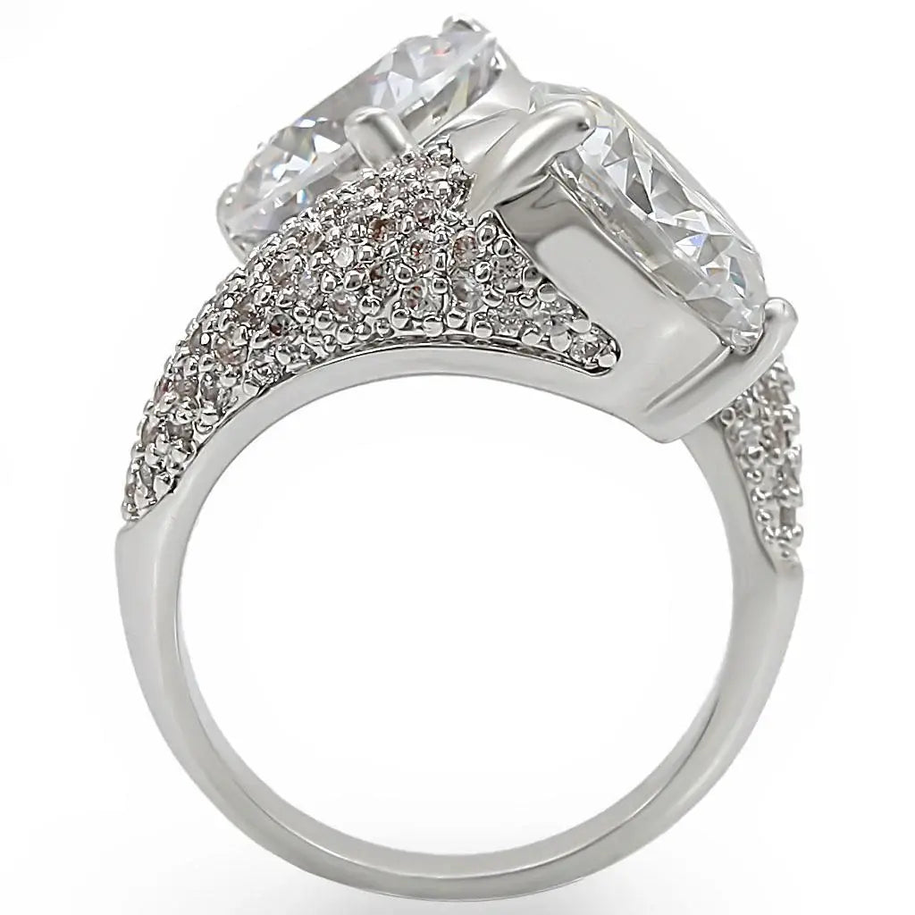 1W015 - Rhodium Brass Ring with AAA Grade CZ in Clear - Alamode - Flyclothing LLC