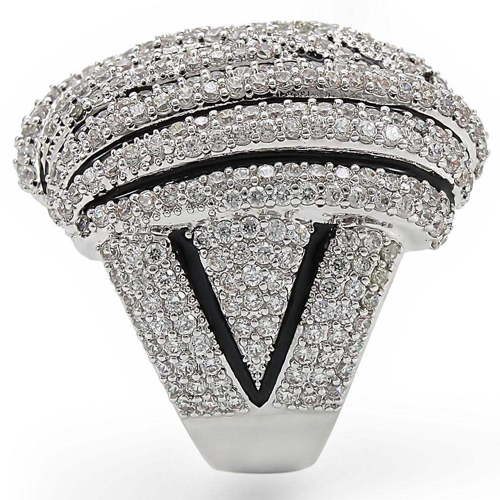 1W016 - Rhodium Brass Ring with AAA Grade CZ in Clear - Alamode - Flyclothing LLC