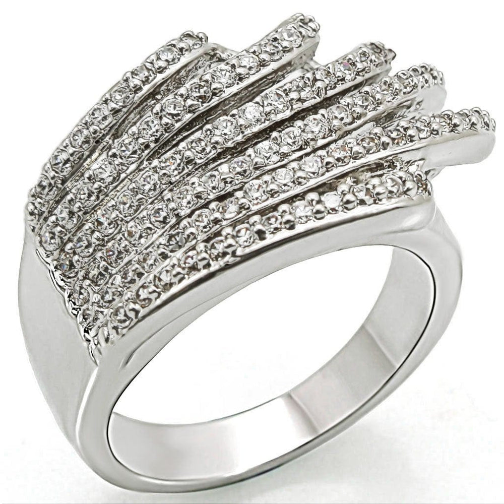 1W018 - Rhodium Brass Ring with AAA Grade CZ  in Clear - Alamode