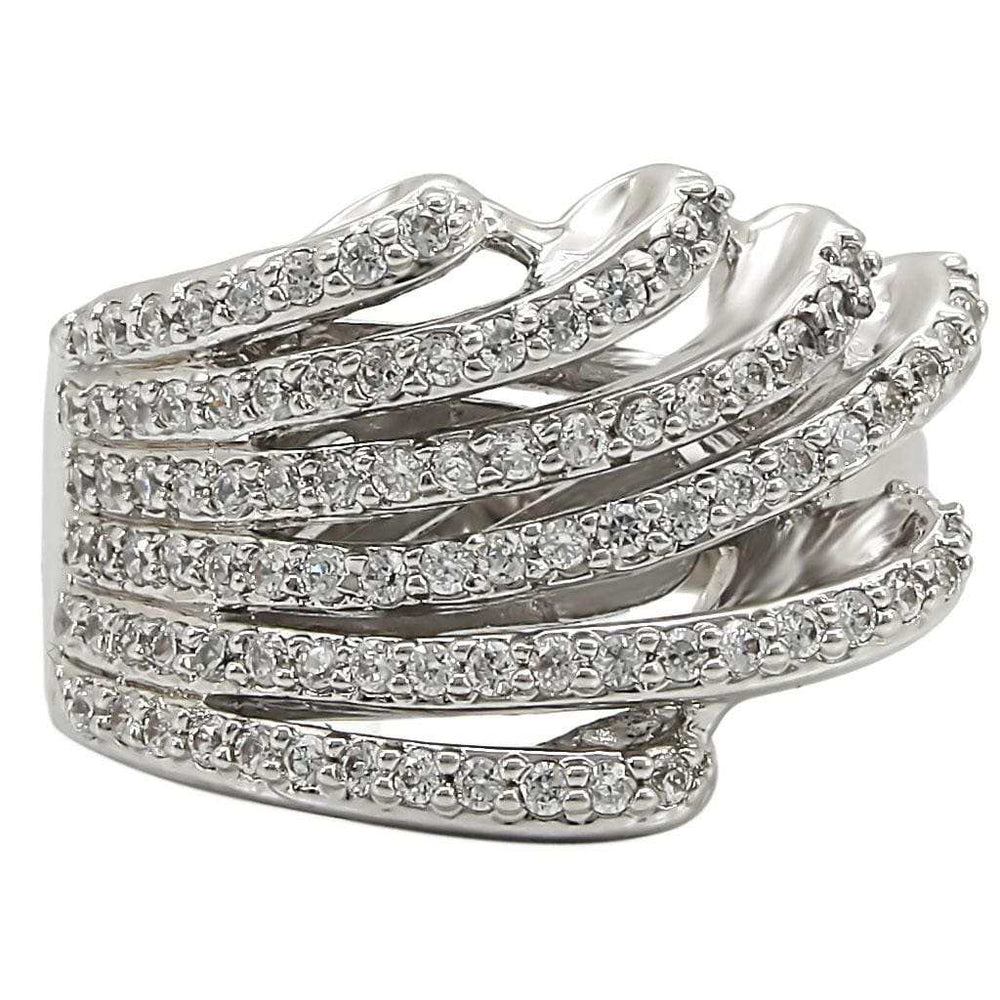 1W018 - Rhodium Brass Ring with AAA Grade CZ in Clear - Alamode - Flyclothing LLC