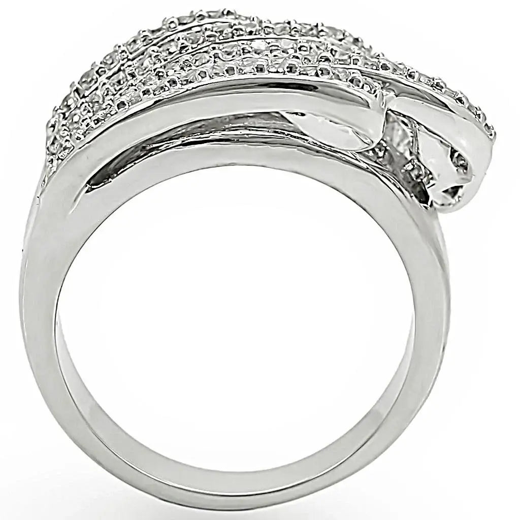 1W018 - Rhodium Brass Ring with AAA Grade CZ in Clear - Alamode - Flyclothing LLC