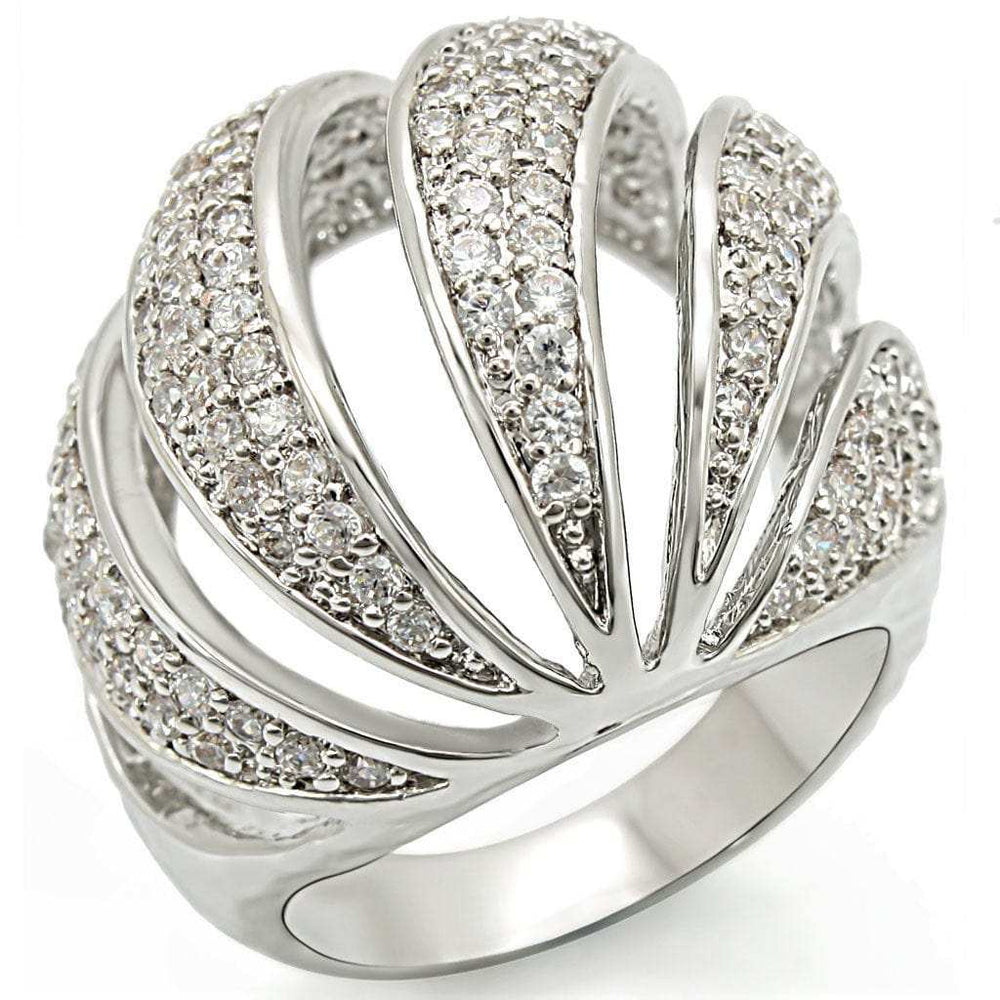 1W019 - Rhodium Brass Ring with AAA Grade CZ in Clear - Alamode - Flyclothing LLC