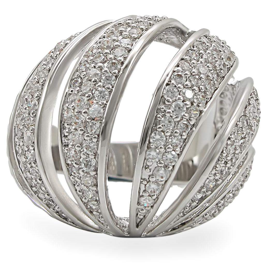 1W019 - Rhodium Brass Ring with AAA Grade CZ in Clear - Alamode - Flyclothing LLC