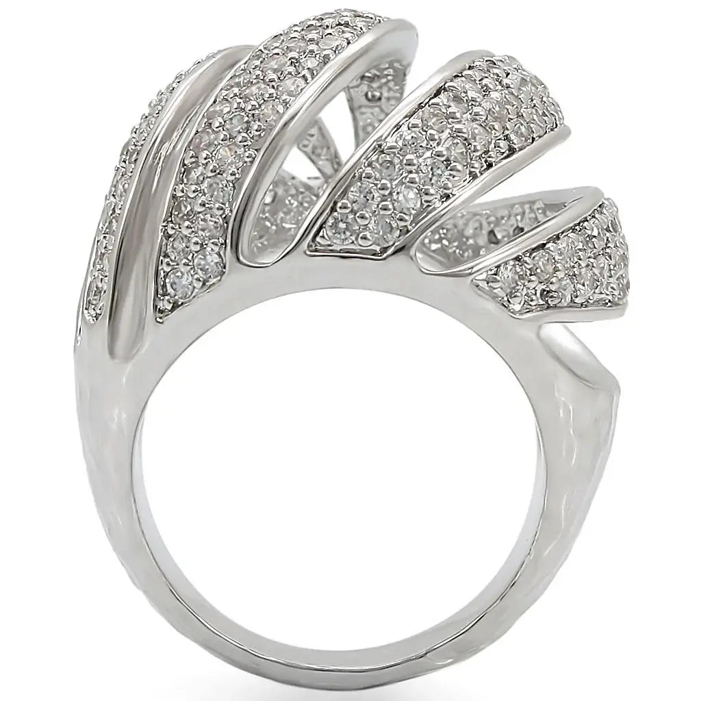 1W019 - Rhodium Brass Ring with AAA Grade CZ in Clear - Alamode - Flyclothing LLC