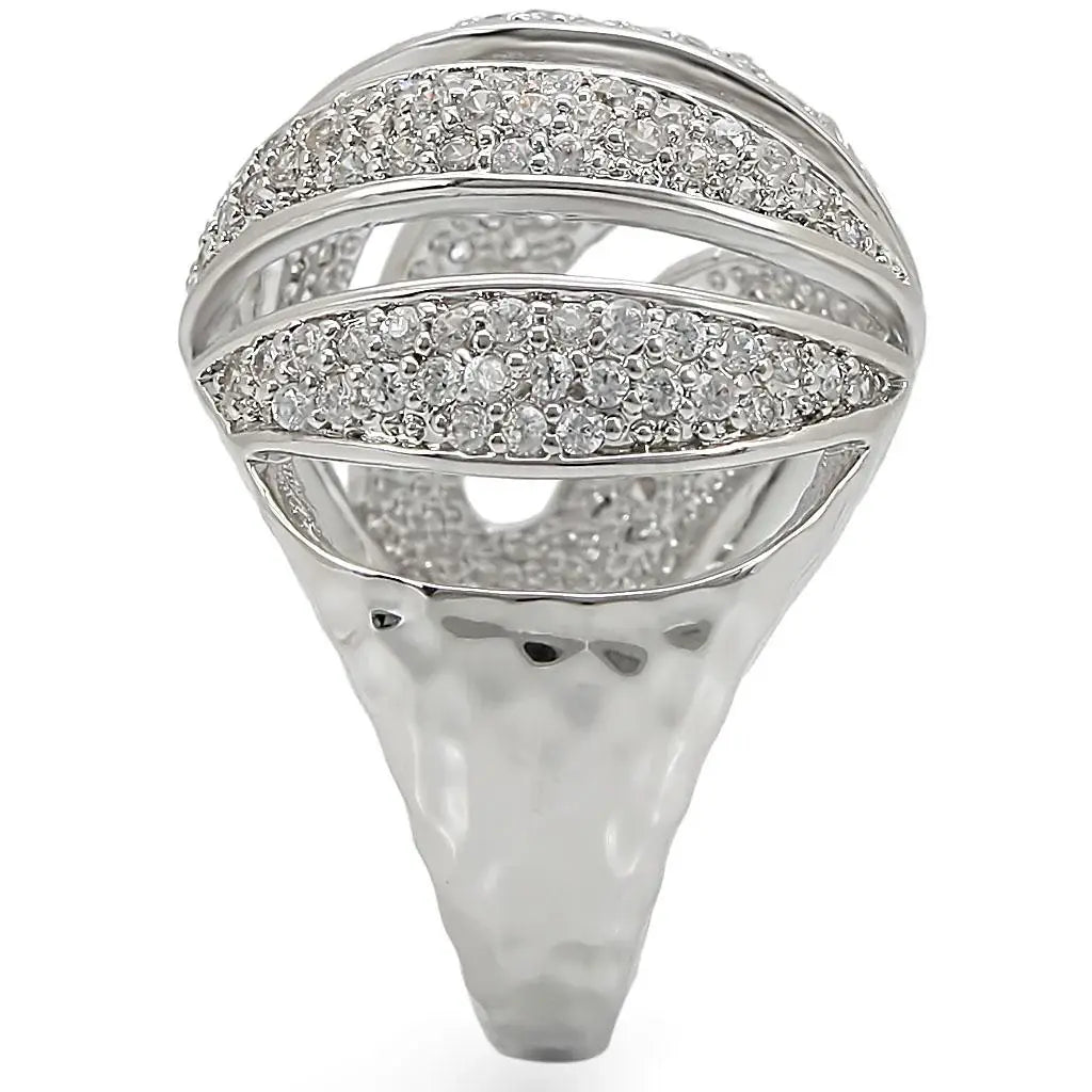 1W019 - Rhodium Brass Ring with AAA Grade CZ in Clear - Alamode - Flyclothing LLC