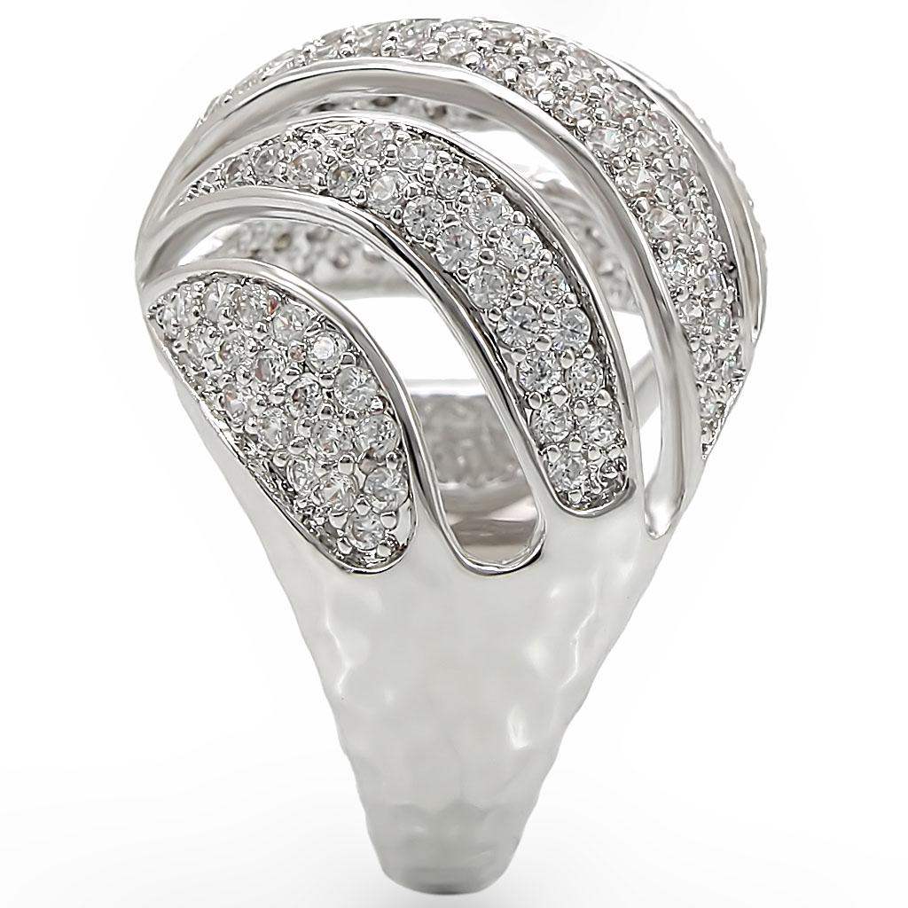 1W019 - Rhodium Brass Ring with AAA Grade CZ in Clear - Alamode - Flyclothing LLC