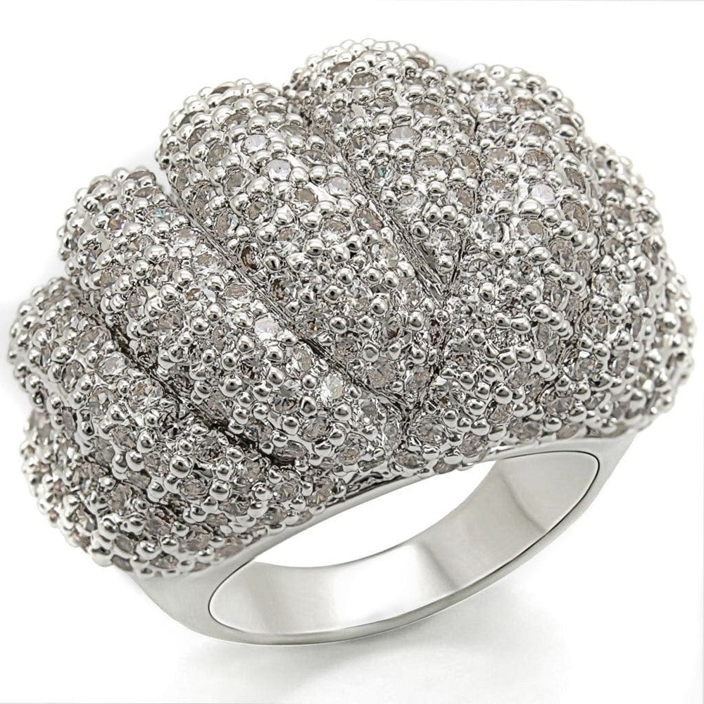1W020 - Rhodium Brass Ring with AAA Grade CZ  in Clear - Alamode