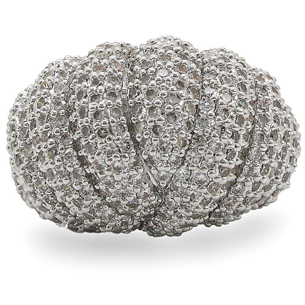 1W020 - Rhodium Brass Ring with AAA Grade CZ in Clear - Alamode - Flyclothing LLC