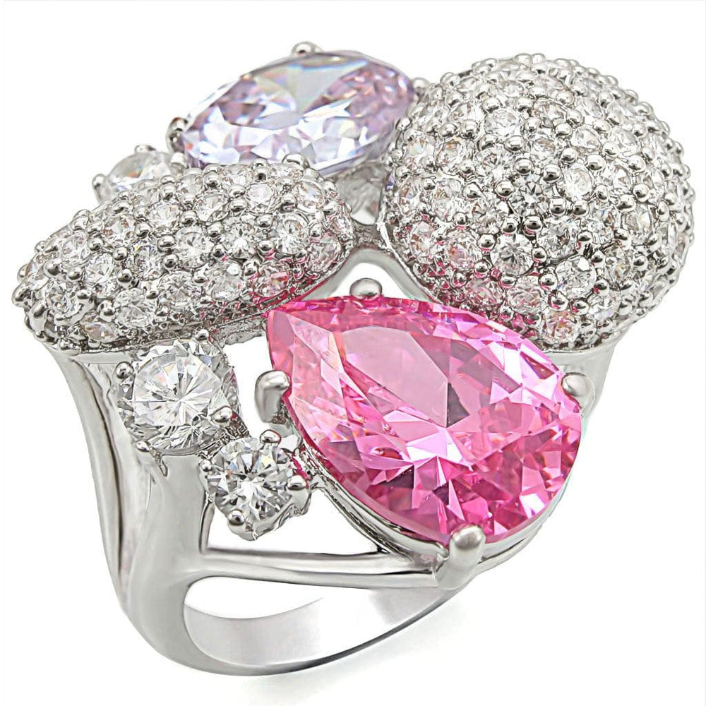 1W021 - Rhodium Brass Ring with AAA Grade CZ  in Multi Color - Alamode