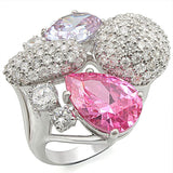 1W021 - Rhodium Brass Ring with AAA Grade CZ  in Multi Color - Alamode