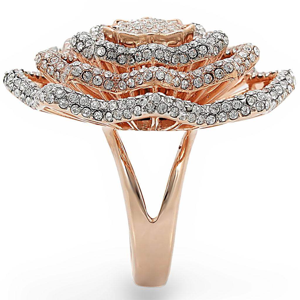 1W023 - Rose Gold + Rhodium Brass Ring with Top Grade Crystal in Clear - Alamode - Flyclothing LLC