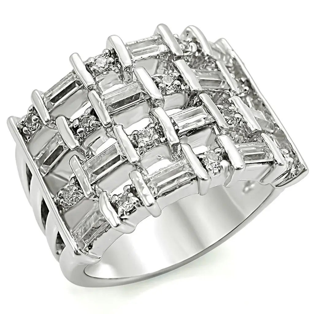 1W024 - Rhodium Brass Ring with AAA Grade CZ in Clear - Alamode - Flyclothing LLC
