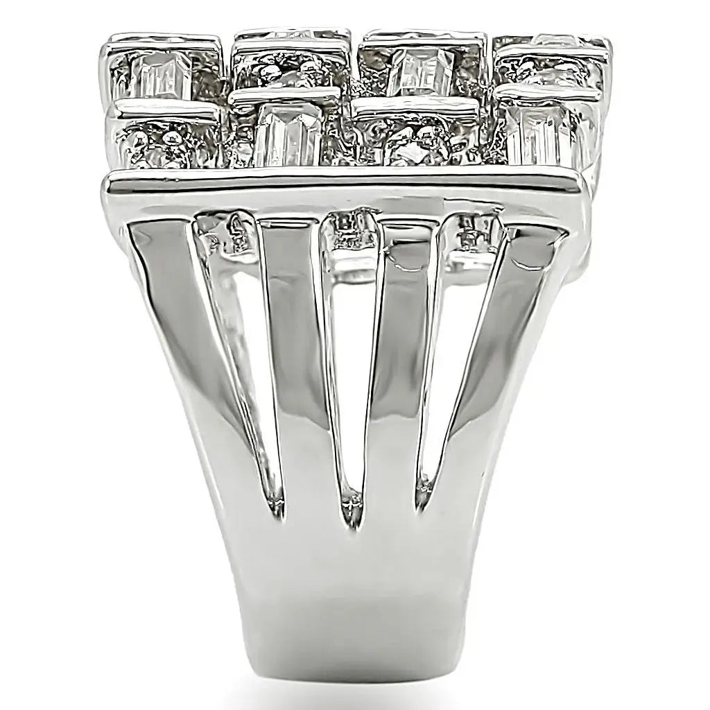 1W024 - Rhodium Brass Ring with AAA Grade CZ in Clear - Alamode - Flyclothing LLC