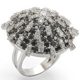 1W029 - Rhodium Brass Ring with AAA Grade CZ  in Black Diamond - Alamode