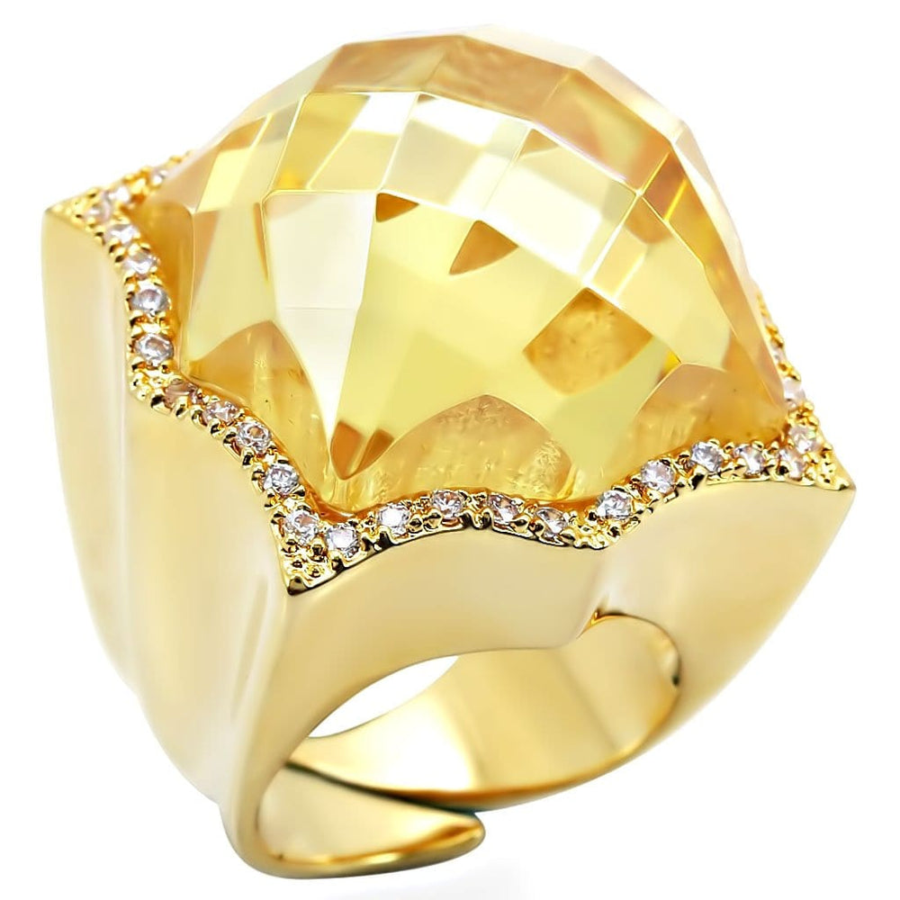 1W030 - Gold Brass Ring with AAA Grade CZ  in Citrine Yellow - Alamode