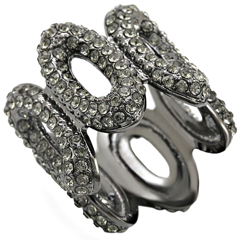 1W033 - Ruthenium Brass Ring with Top Grade Crystal  in Black Diamond - Alamode