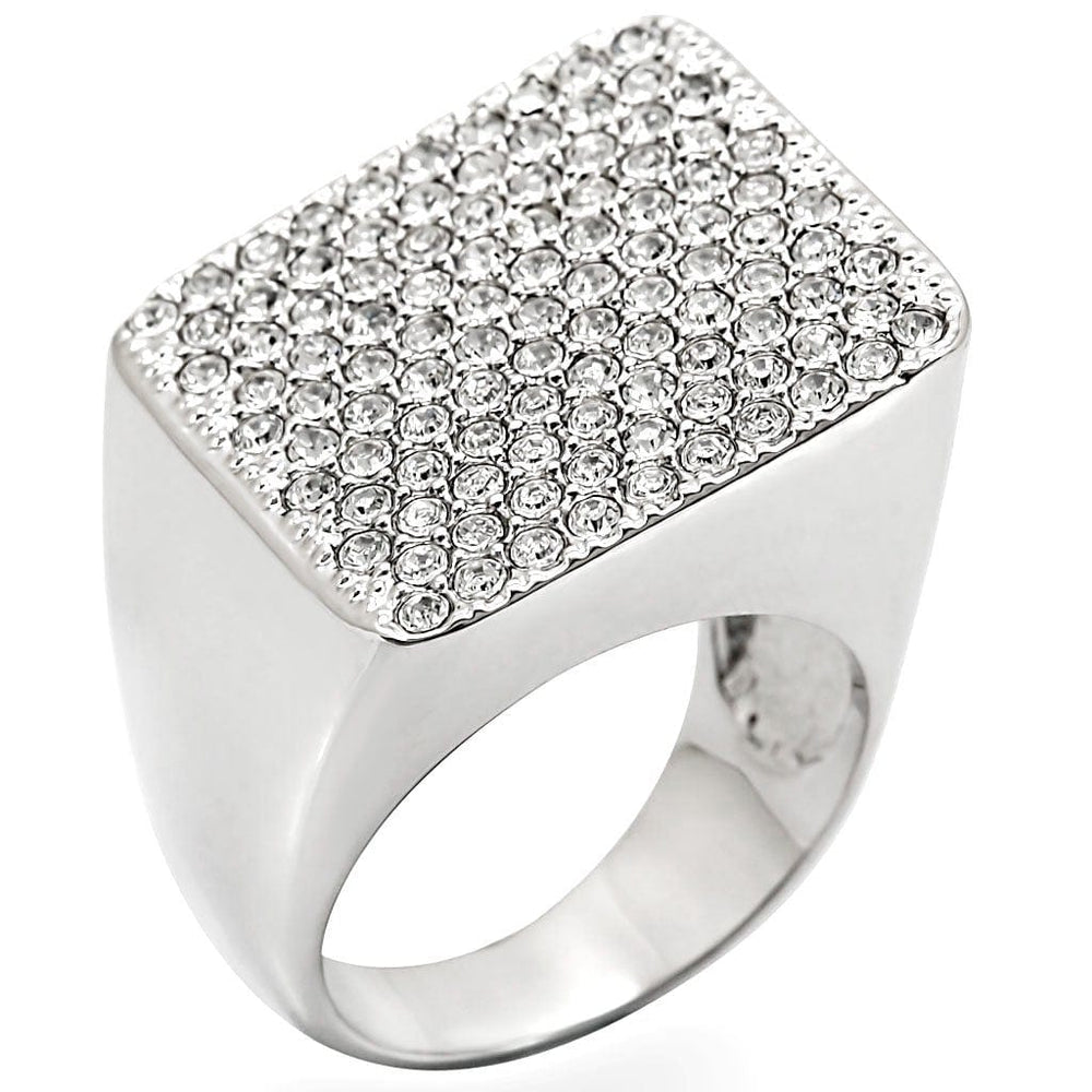 1W035 - Rhodium Brass Ring with Top Grade Crystal  in Clear - Alamode