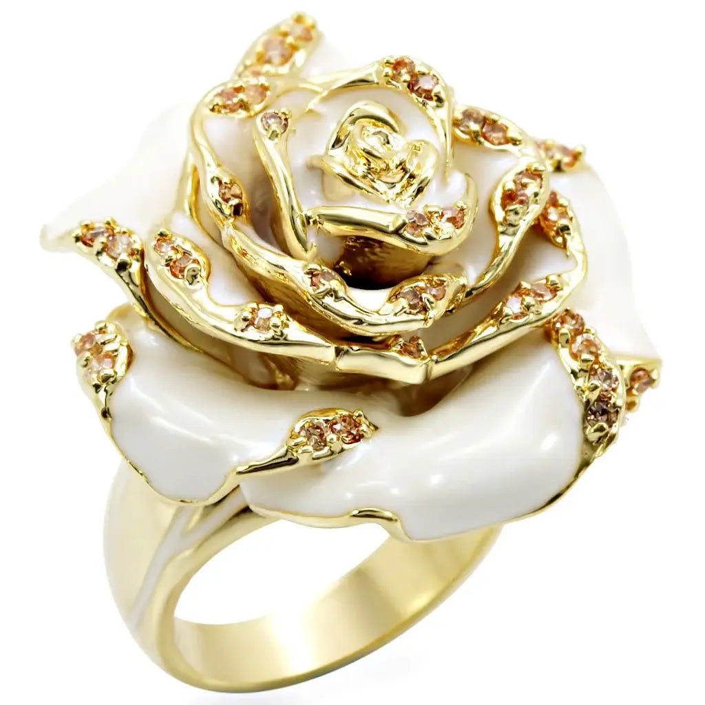1W040 - Gold Brass Ring with AAA Grade CZ in Champagne - Alamode - Flyclothing LLC