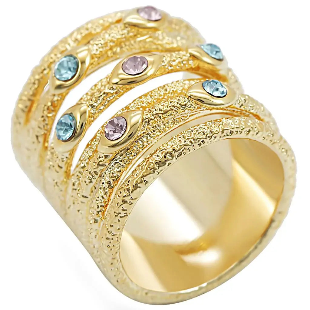 1W047 - Gold Brass Ring with Top Grade Crystal in Multi Color - Alamode - Flyclothing LLC
