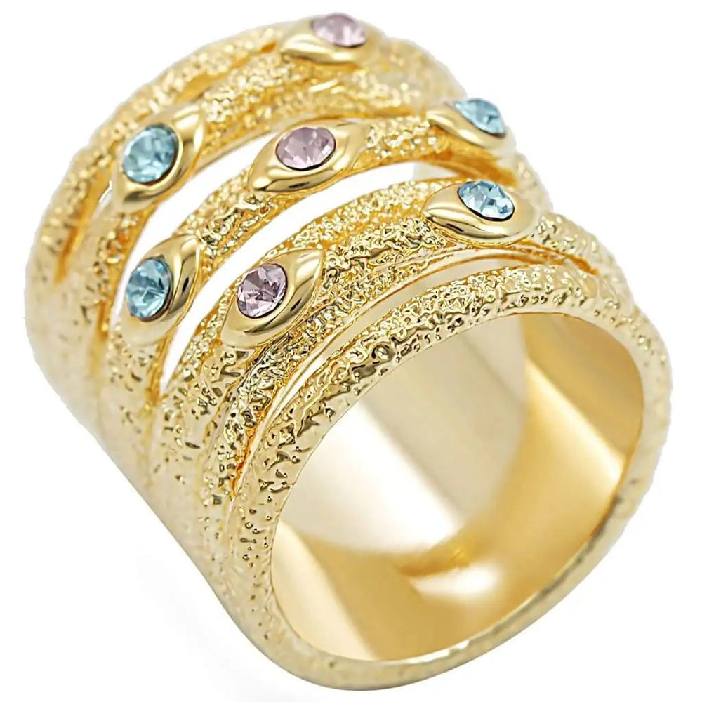 1W047 - Gold Brass Ring with Top Grade Crystal  in Multi Color - Alamode