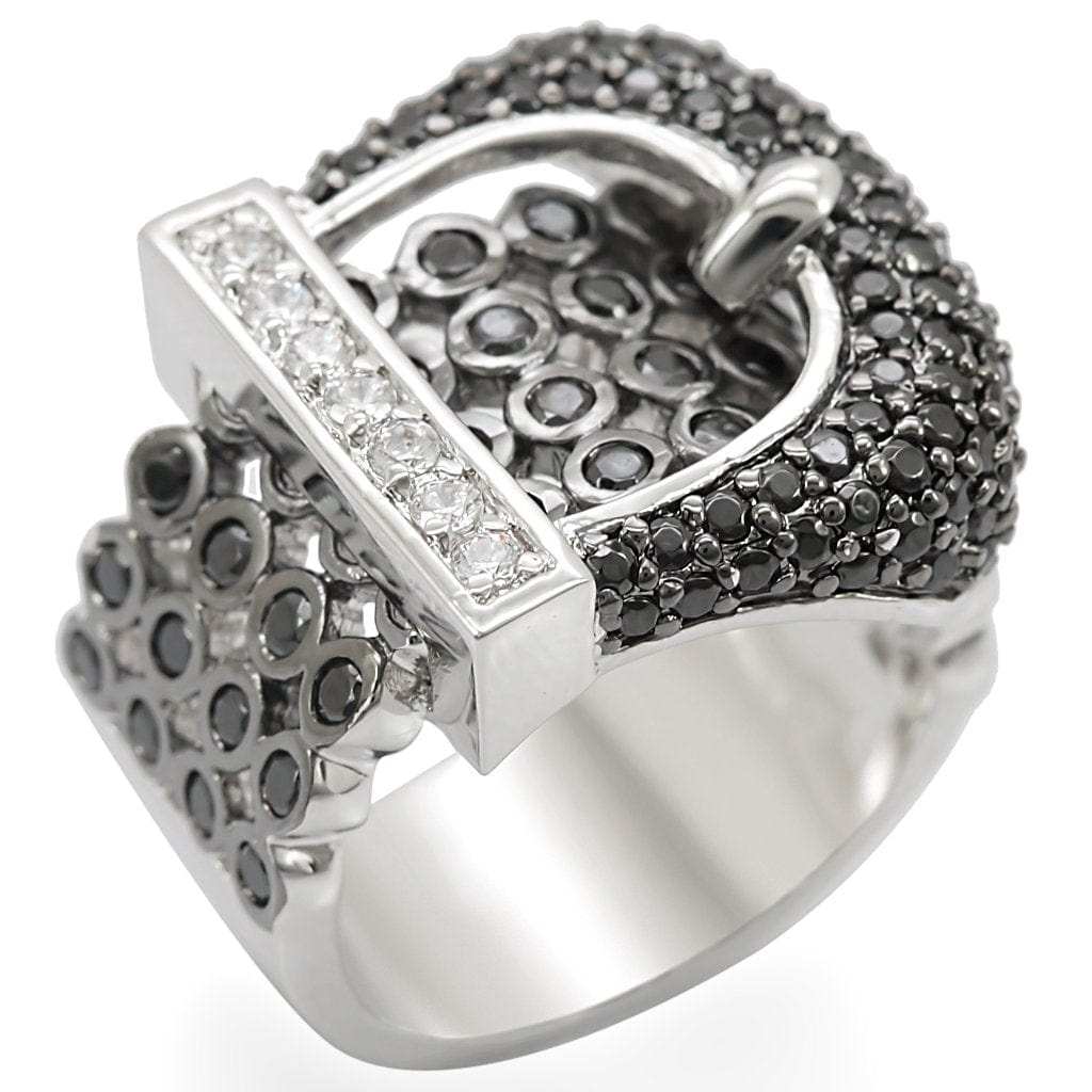 1W048 - Rhodium + Ruthenium Brass Ring with AAA Grade CZ in Black Diamond - Alamode - Flyclothing LLC