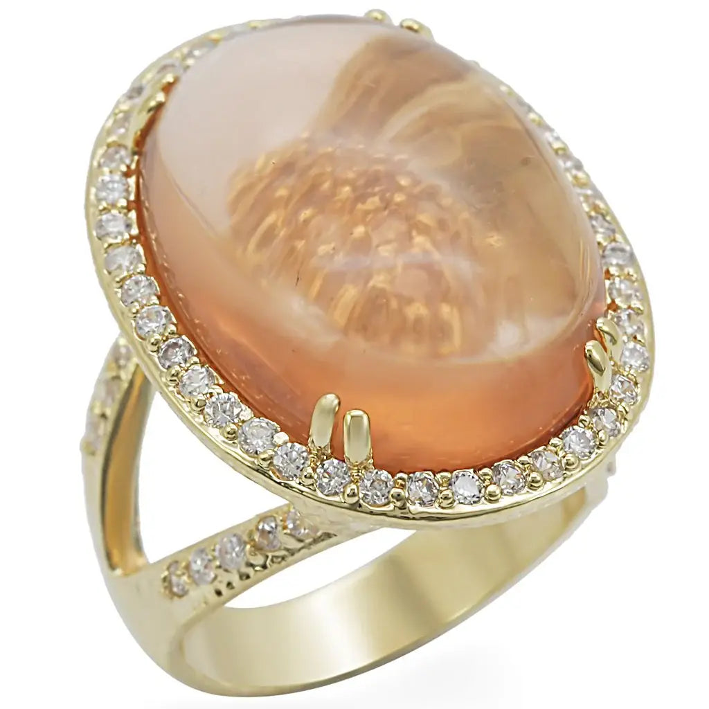 1W056 - Gold Brass Ring with Synthetic Synthetic Glass in Champagne - Alamode - Flyclothing LLC