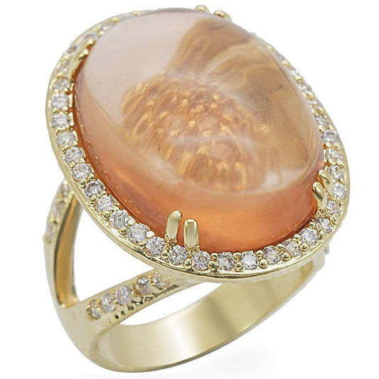 1W056 - Gold Brass Ring with Synthetic Synthetic Glass in Champagne - Alamode - Flyclothing LLC