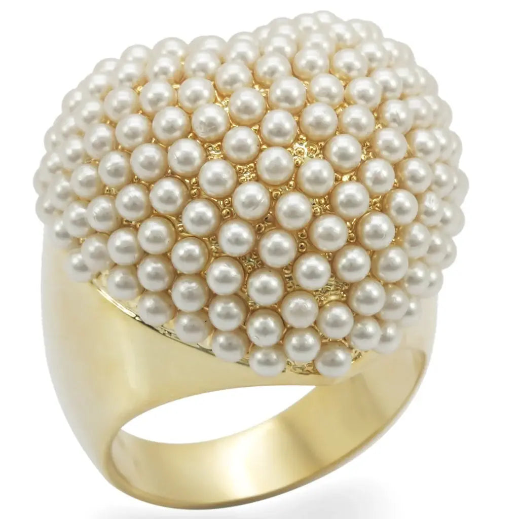 1W058 - Gold Brass Ring with Synthetic in Citrine Yellow - Alamode - Flyclothing LLC