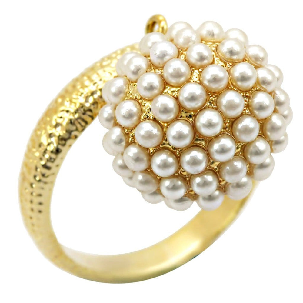 1W060 - Gold Brass Ring with Synthetic Pearl in Citrine Yellow - Alamode