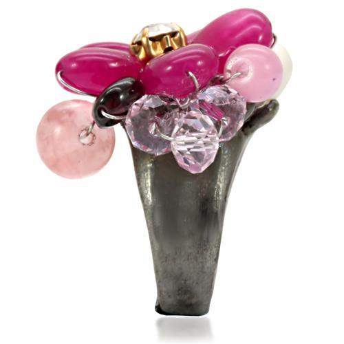 LOA595 - Antique Tone Brass Ring with Assorted in Multi Color - Alamode - Flyclothing LLC