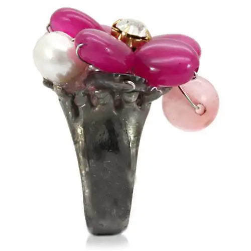 LOA595 - Antique Tone Brass Ring with Assorted in Multi Color - Alamode - Flyclothing LLC