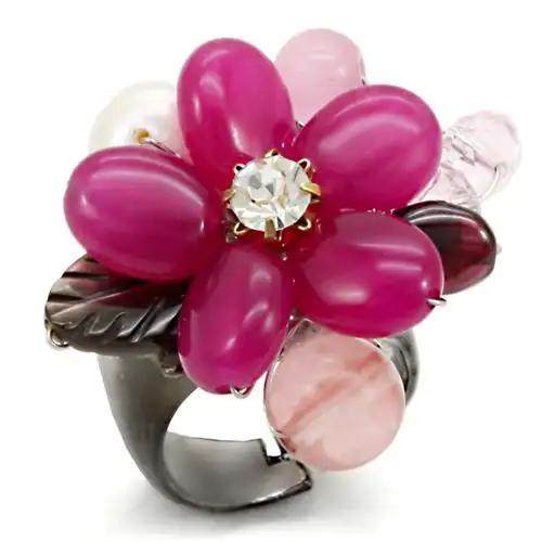 LOA595 - Antique Tone Brass Ring with Assorted  in Multi Color - Alamode