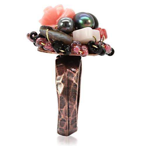 LOA596 - Antique Tone Brass Ring with Assorted in Multi Color - Alamode - Flyclothing LLC
