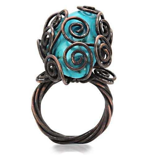 LOA597 - Antique Tone Brass Ring with Synthetic Turquoise in Turquoise - Alamode - Flyclothing LLC