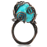 LOA597 - Antique Tone Brass Ring with Synthetic Turquoise in Turquoise - Alamode - Flyclothing LLC