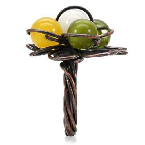 LOA598 - Antique Tone Brass Ring with Assorted in Multi Color - Alamode - Flyclothing LLC