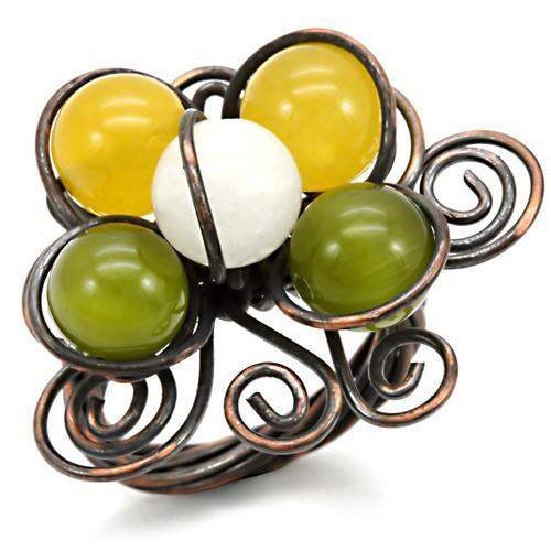 LOA598 - Antique Tone Brass Ring with Assorted in Multi Color - Alamode - Flyclothing LLC