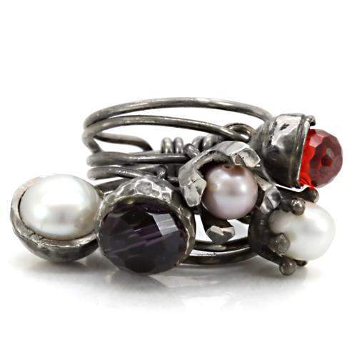 LOA599 - Antique Tone Brass Ring with Assorted in Multi Color - Alamode - Flyclothing LLC