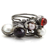 LOA599 - Antique Tone Brass Ring with Assorted in Multi Color - Alamode - Flyclothing LLC
