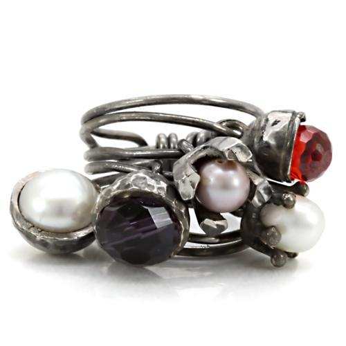 LOA599 - Antique Tone Brass Ring with Assorted in Multi Color - Alamode - Flyclothing LLC